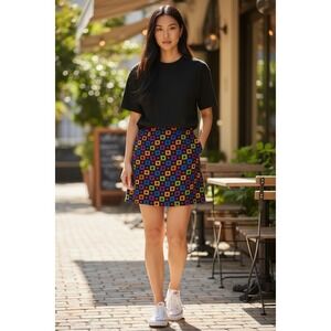 Christine David Geometric Square Print Midi Skirt Women's‎ Medium Multi Color